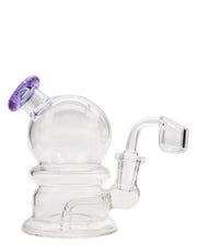 Front view of the Nano Globe Rig, a clear glass rig with a rounded base and angled neck.