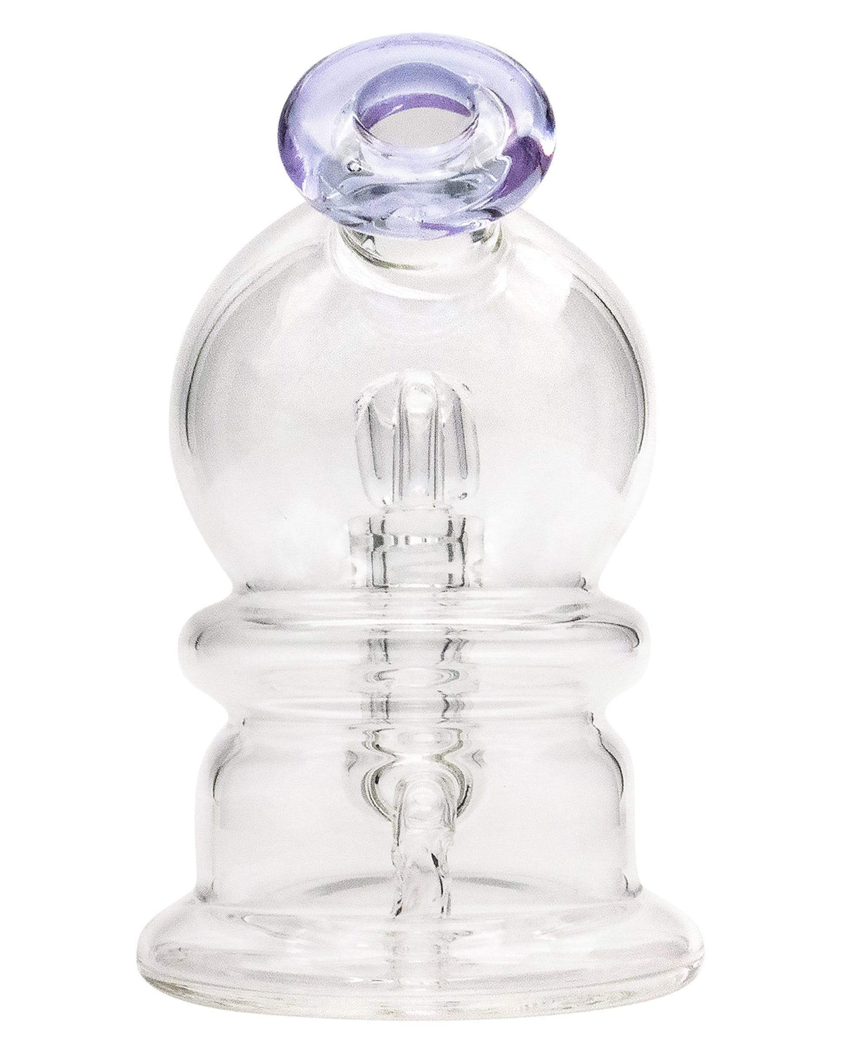Front view of the Nano Globe Rig, a small, clear glass rig with a rounded base and a visible joint.