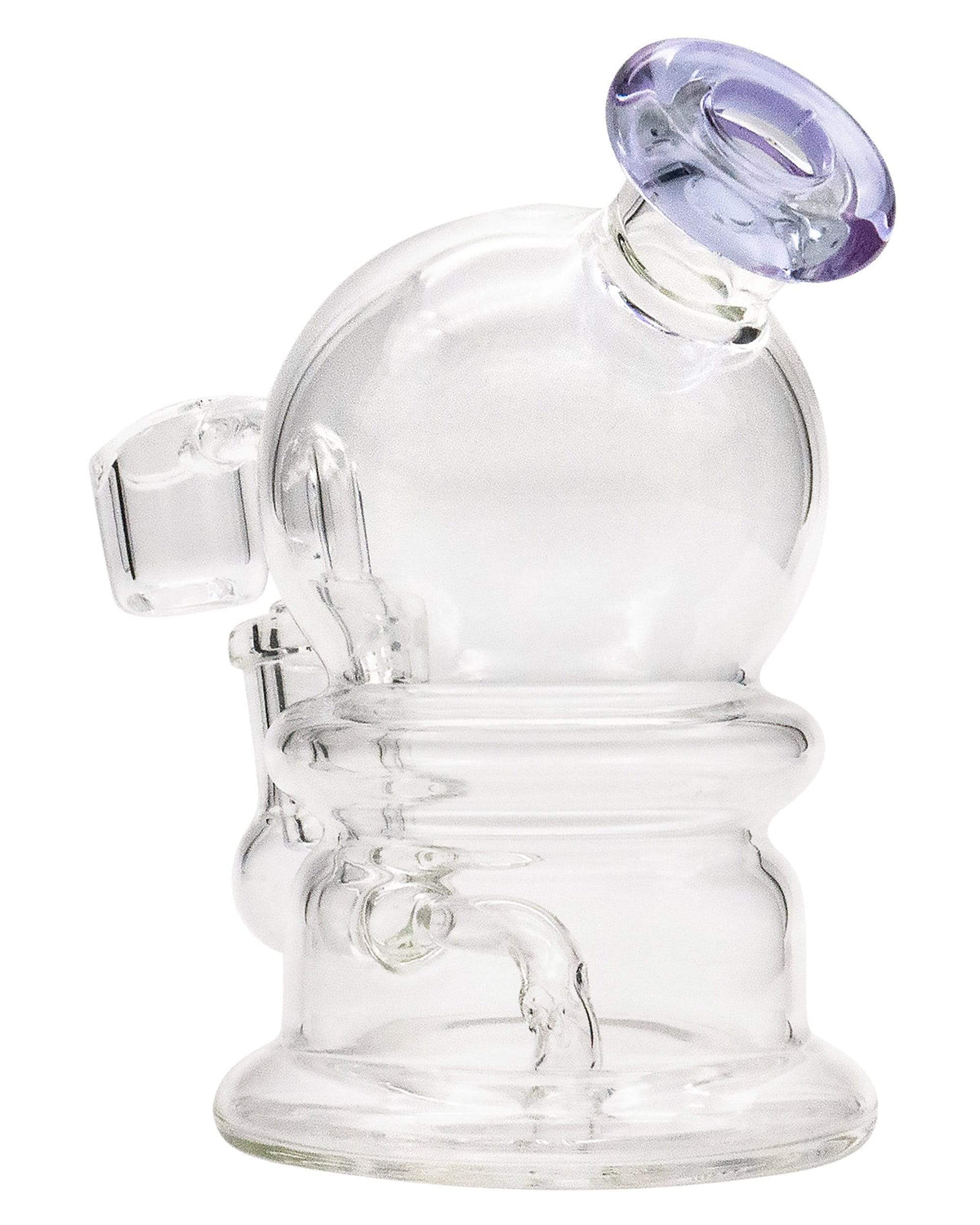 Front view of the Nano Globe Rig, a small, clear glass rig with a rounded globe shape and visible joint.