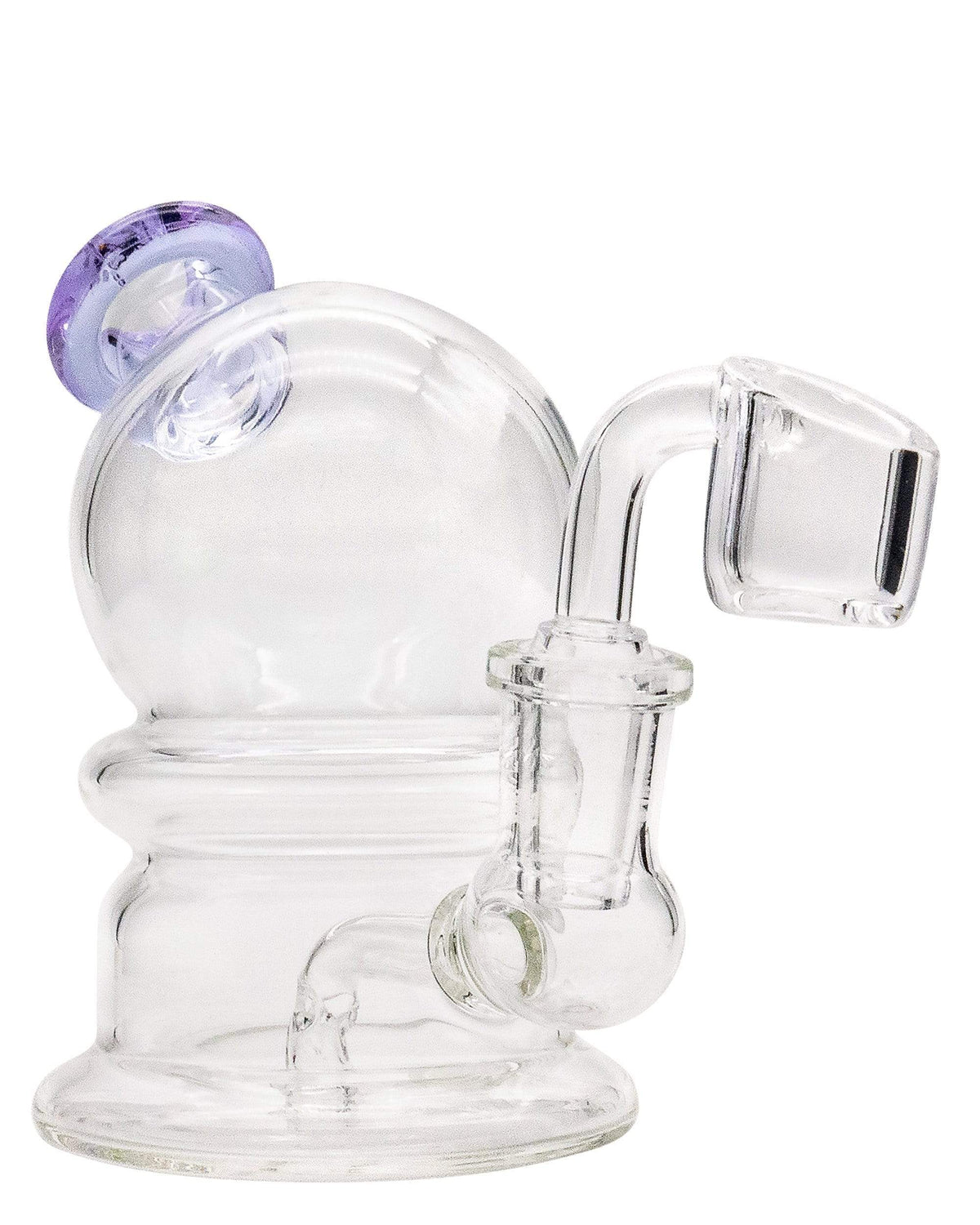 A studio shot displays the Nano Globe Rig with a clear glass body and a rounded base, viewed from a slight angle.