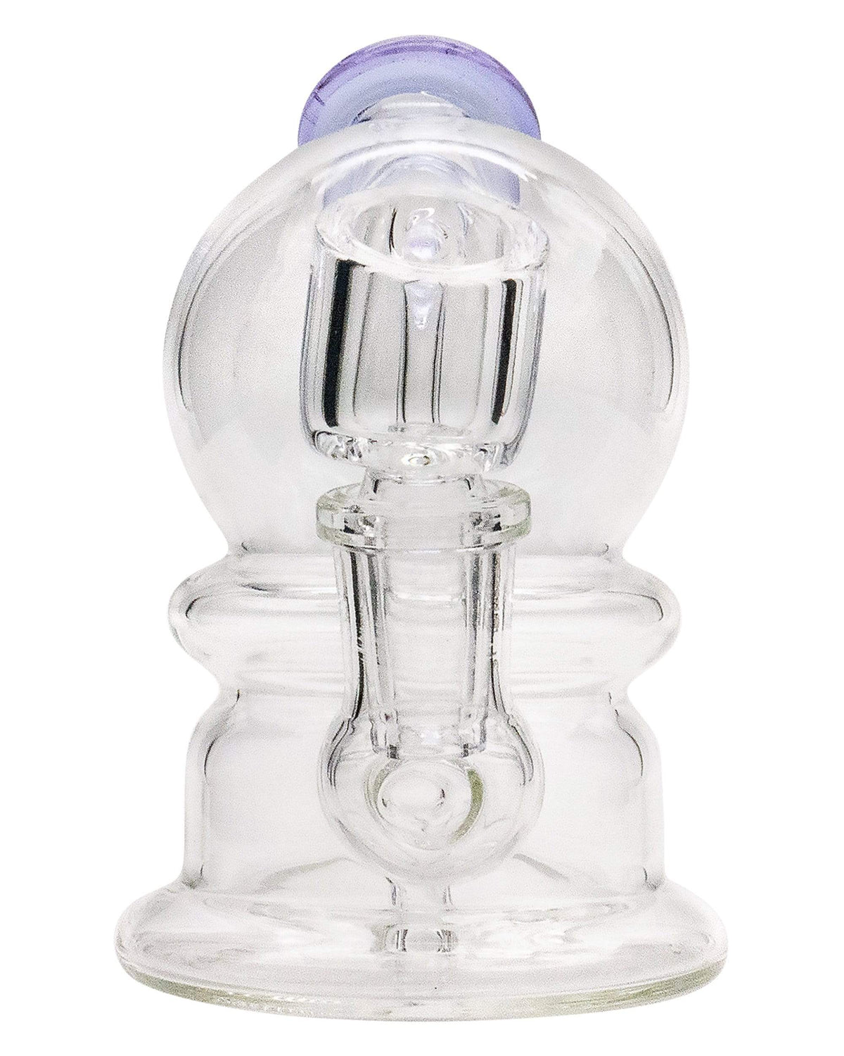 A front view of the Nano Globe Rig, showcasing its small, rounded glass form and clear construction.