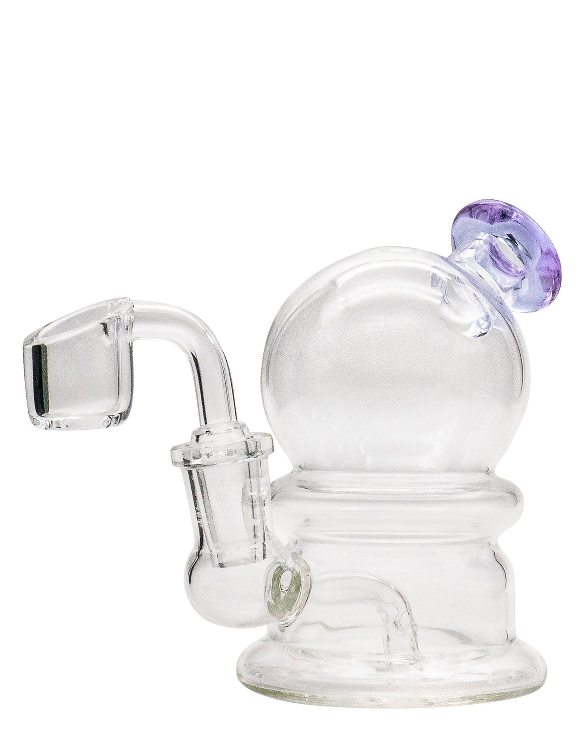 A side view of the Nano Globe Rig, showcasing its small, spherical glass body and clear construction.