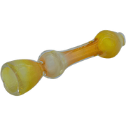 A close-up, angled view of The "Chill Fumes" Silver Fumed Chillum, showing the glass one-hitter with a silver fume finish.