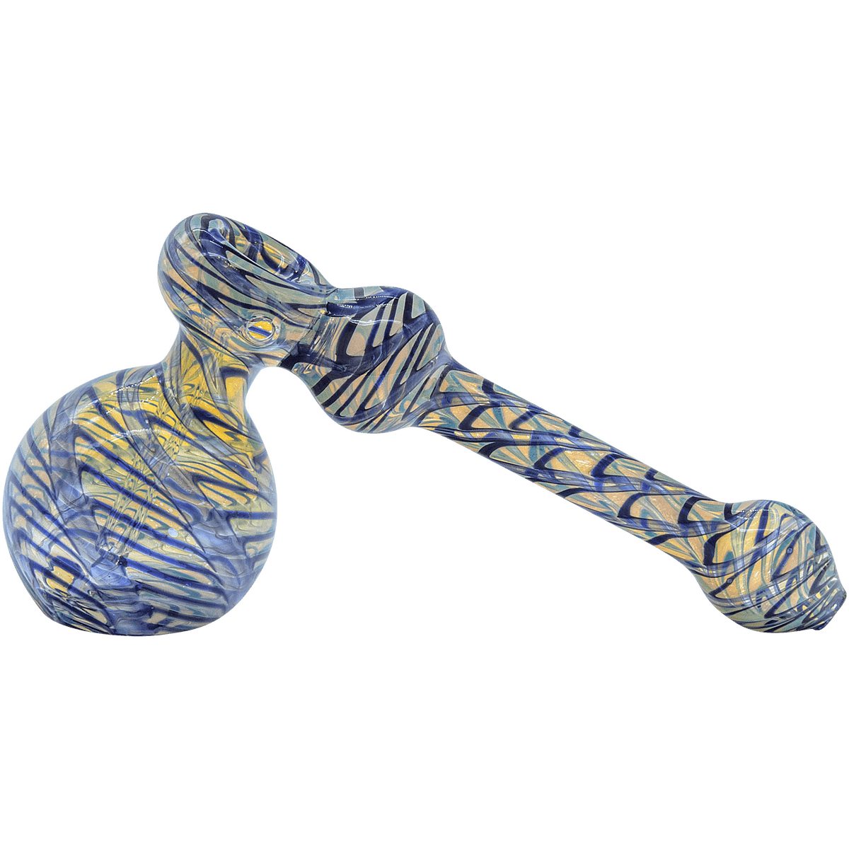 Front view of “The Full Rake” Fumed Hammer Bubbler Pipe, showcasing its textured glass and unique hammer shape.
