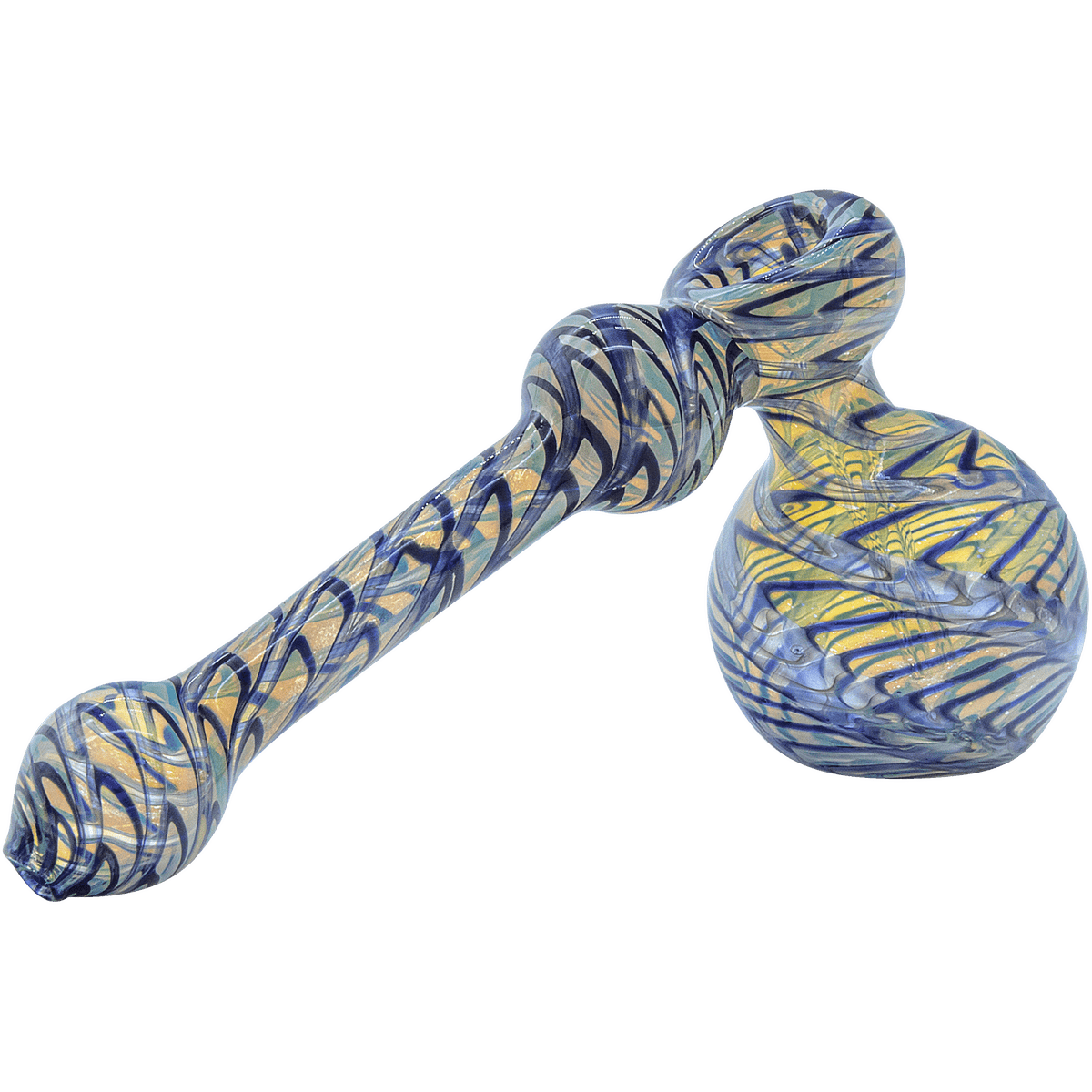 Front view of “The Full Rake” Fumed Hammer Bubbler Pipe, featuring a rounded glass bowl and slightly angled mouthpiece.