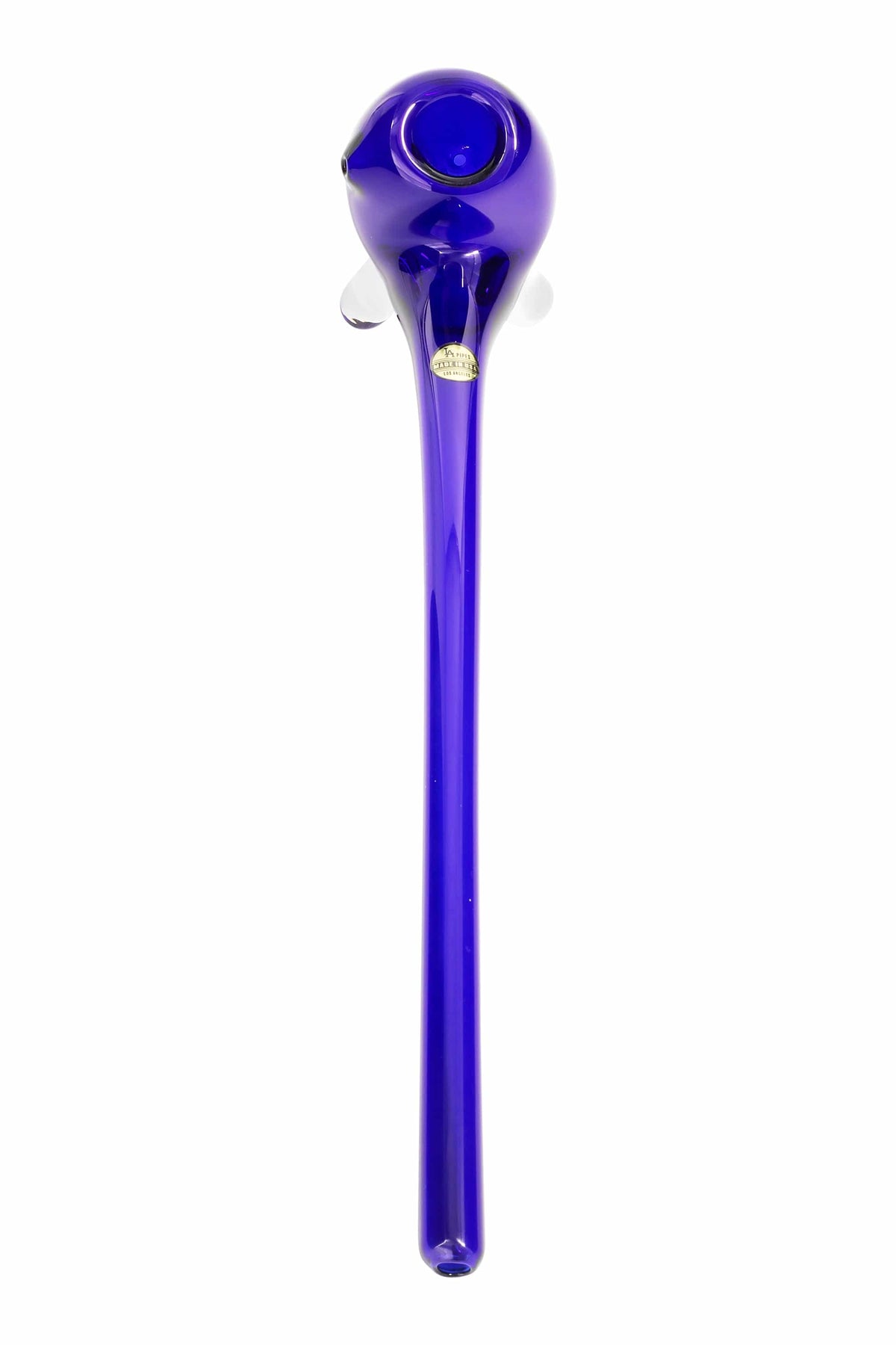 Top-down view of the deep blue LA Pipes "The Gandalf" Pipe against a white background showing its rounded bowl and long slender stem.