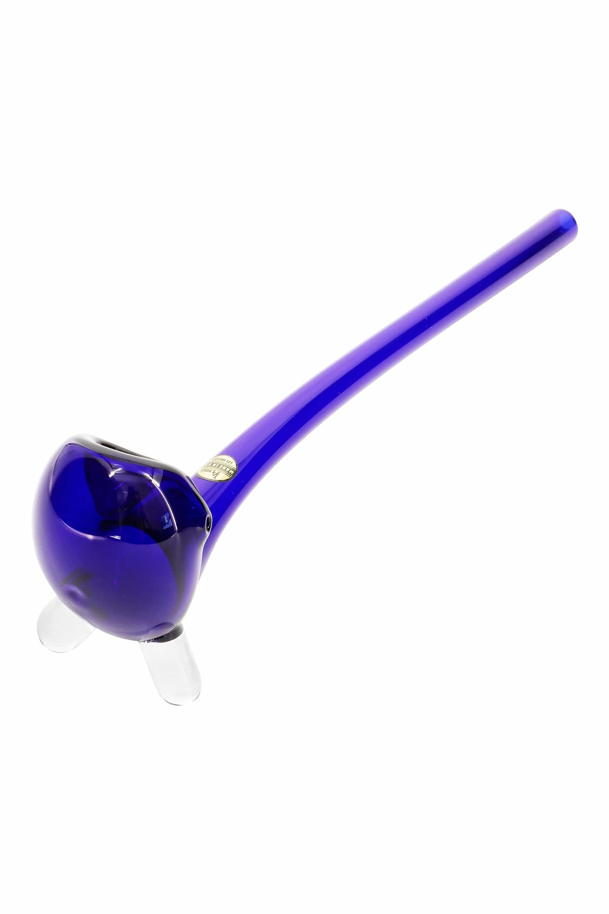 Angled close-up of the deep blue LA Pipes "The Gandalf" Pipe showing its long slender stem and rounded bowl against a white background