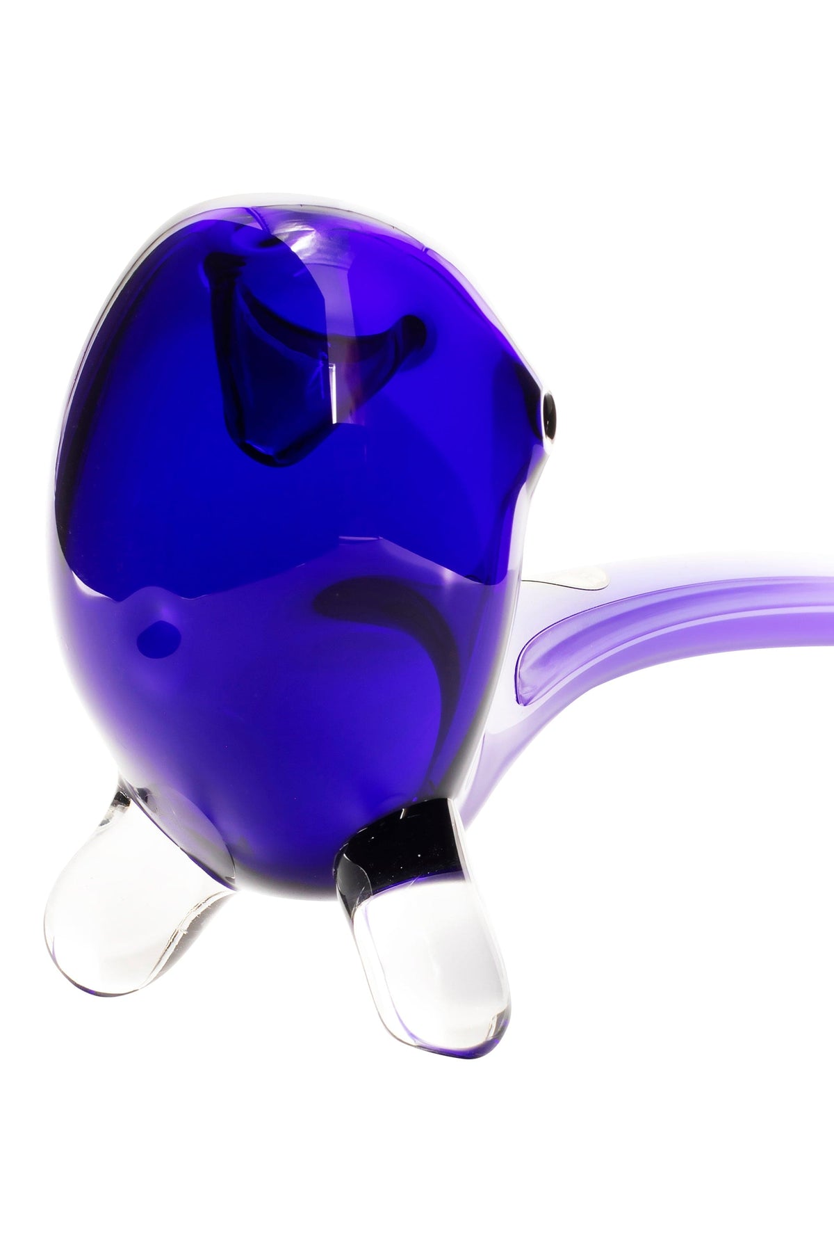 Close-up side view of the deep cobalt glass LA Pipes "The Gandalf" Pipe showing its rounded bowl and clear glass foot against a white background.