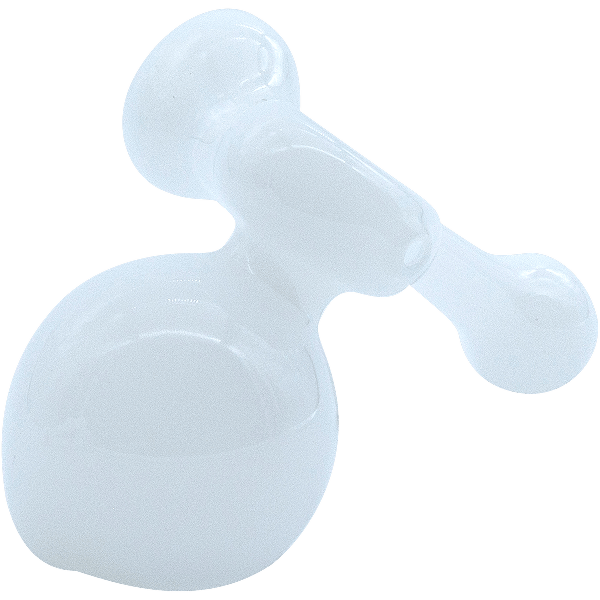 A studio shot of the "Ivory Sidecar" Glass Sidecar Bubbler Pipe, showcasing its curved form and smooth, translucent material.
