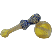 A close-up of “The Raked Hammer” Fumed Hammer Bubbler Pipe, showing the textured glass and bubbler design from a side view.