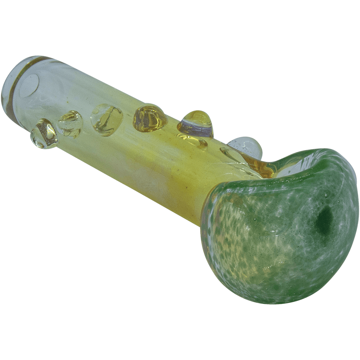A side view of the “Razorback” Silver Fumed Mini Spoon, showing the curved glass shape and silver fume detailing.