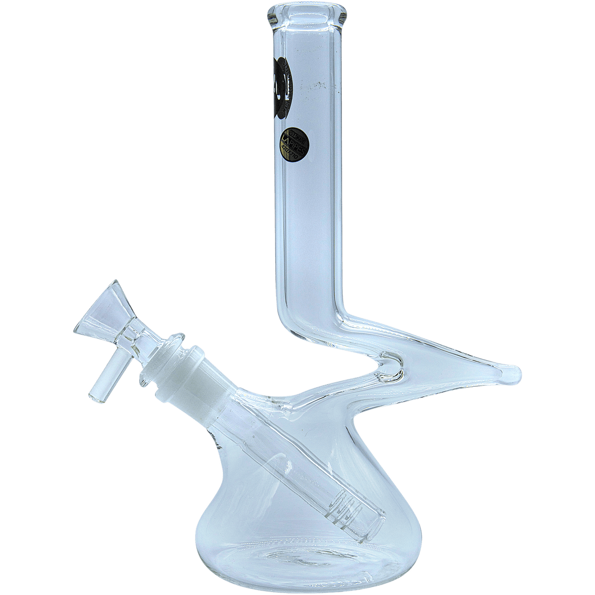 Front view of “The Zag” Beaker Zong Style Bong, a clear glass bong with a classic beaker shape and simple design.