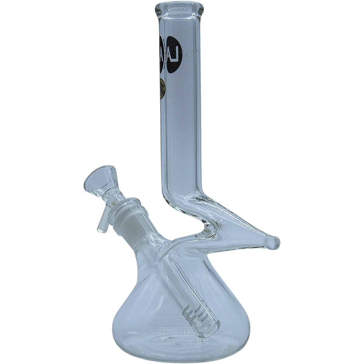 Front view of “The Zag” Beaker Zong Style Bong, a clear glass beaker with a simple cylindrical shape.