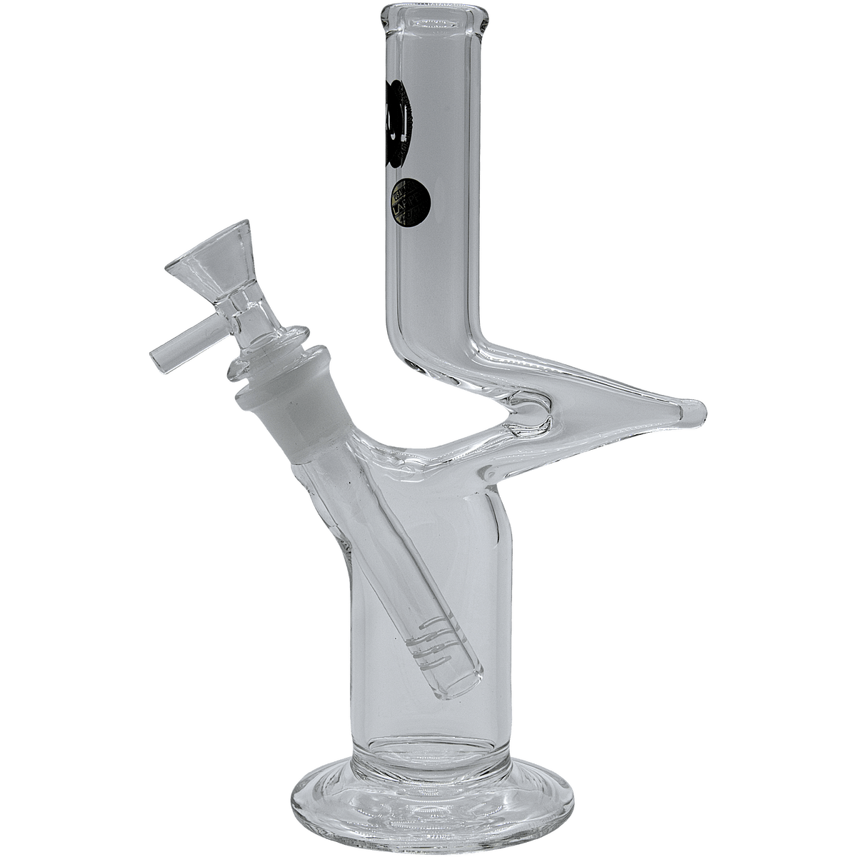 Front view of “The Zig” Straight Zong Style Bong, a clear glass bong with a simple cylindrical shape.