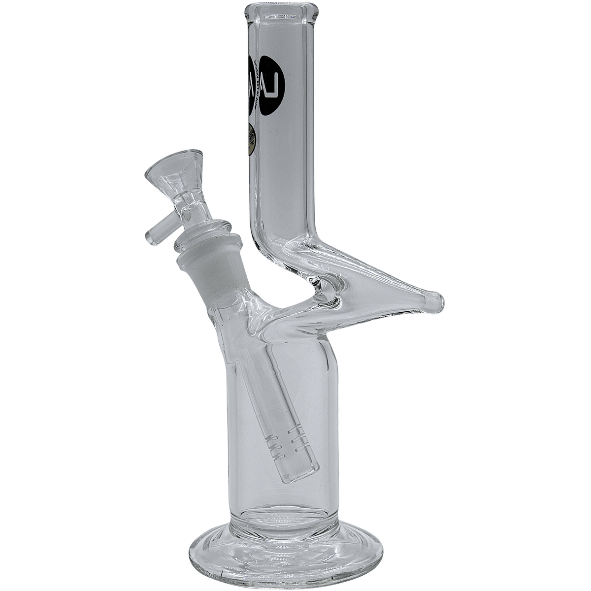 Front view of “The Zig” Straight Zong Style Bong, a clear glass bong with a simple cylindrical shape and visible water line.