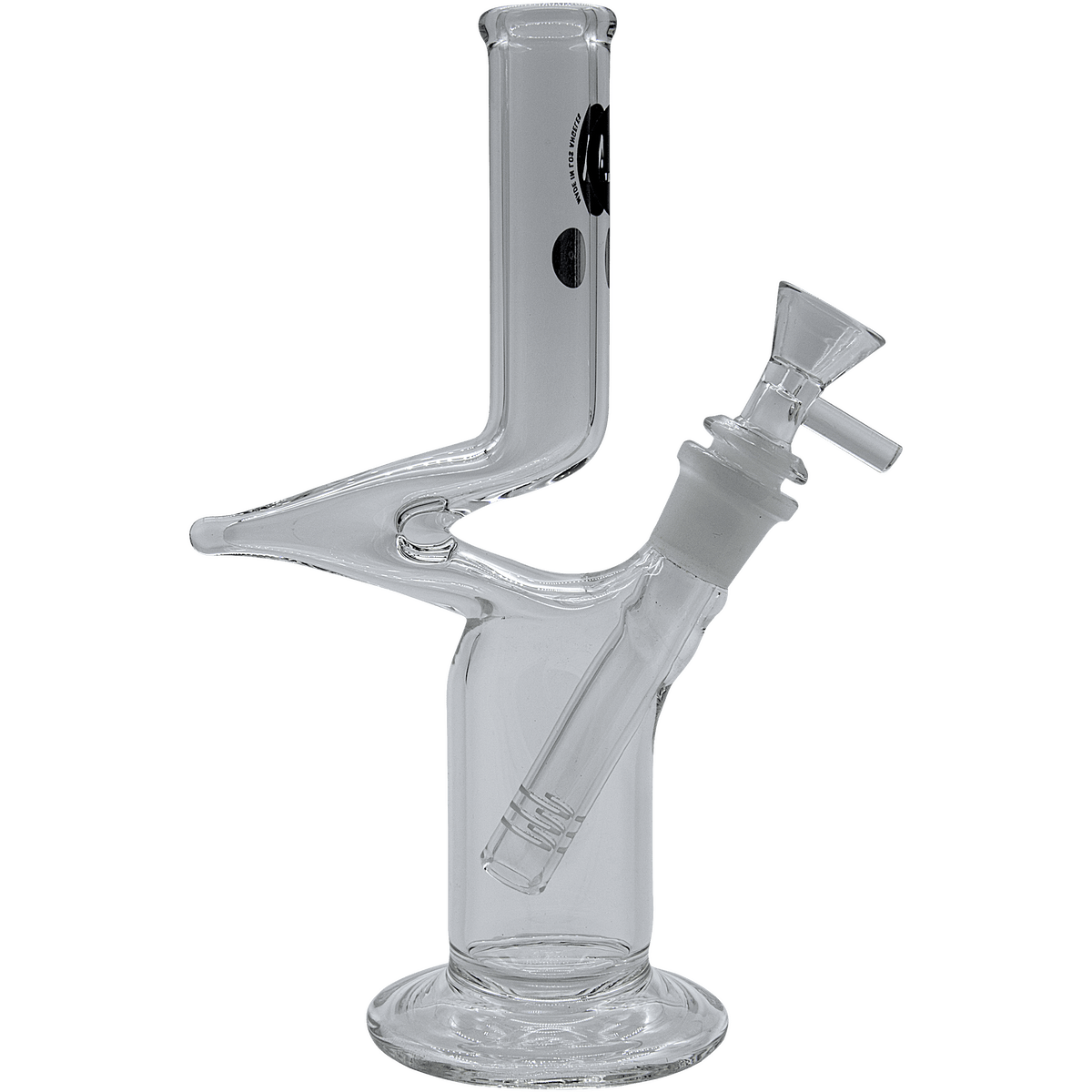 Front view of “The Zig” Straight Zong Style Bong, a clear glass piece with a simple, cylindrical design.
