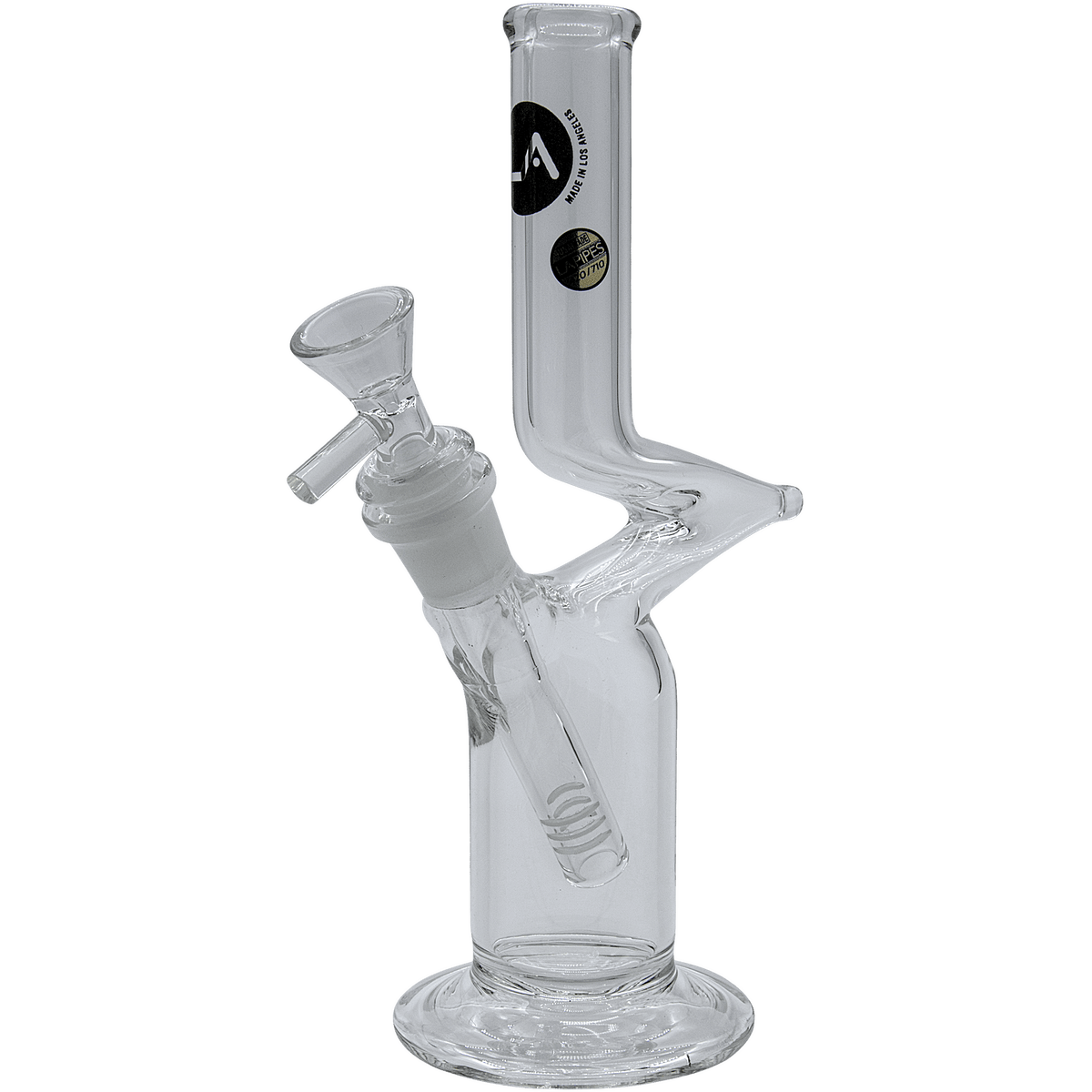 Front view of “The Zig” Straight Zong Style Bong, a clear glass bong with a simple, cylindrical shape.