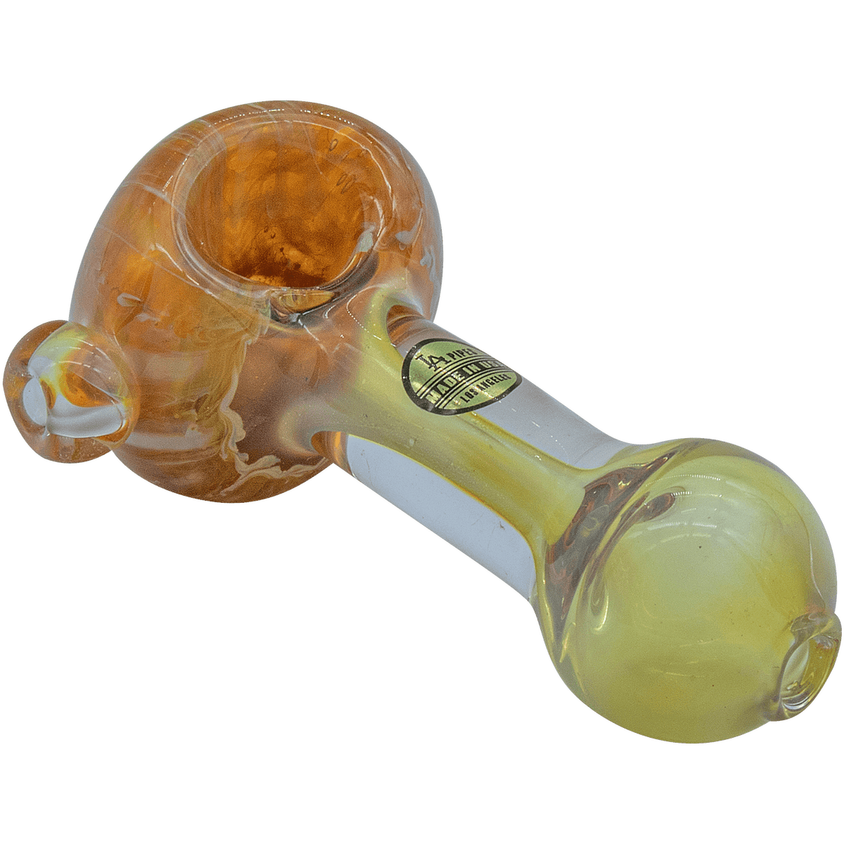 A side view of the Thick Neck Spoon Pipe with a rounded bowl and smooth, speckled glass finish.
