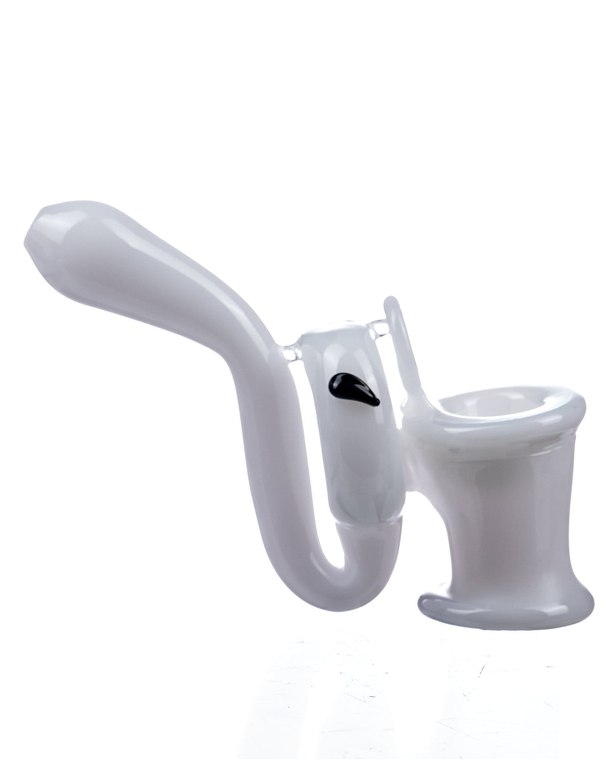A slightly angled view of the Toilet Bowl Glass Sherlock Pipe, showcasing its ceramic-like, bowl-shaped design in a neutral setting.