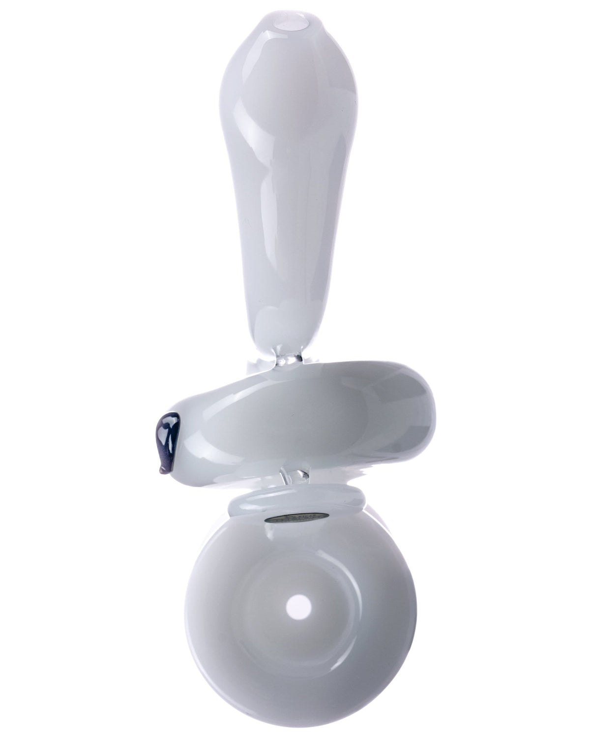 Front view of the Toilet Bowl Glass Sherlock Pipe, showcasing the smooth, rounded glass bowl and curved stem.