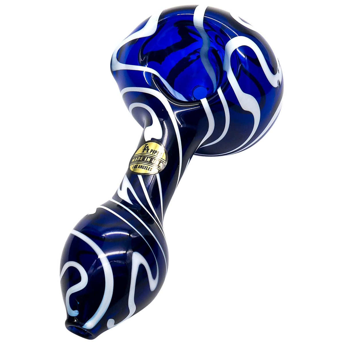 Front view of the Warped Space Color Glass Hand Pipe, showcasing the curved glass with vibrant color swirls.