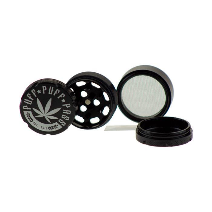 Famous Brandz Puff Puff Pass 4-Part Aluminum Herb Grinder | 40 mm | Black
