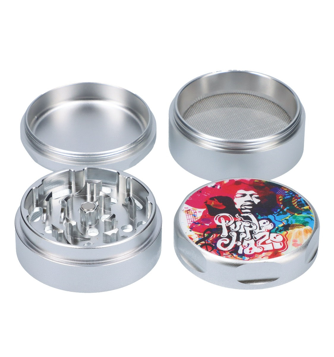 Famous Brandz 4-Part Magnetic Aluminum Jimi Rainbow Haze Grinder | Disassembled 