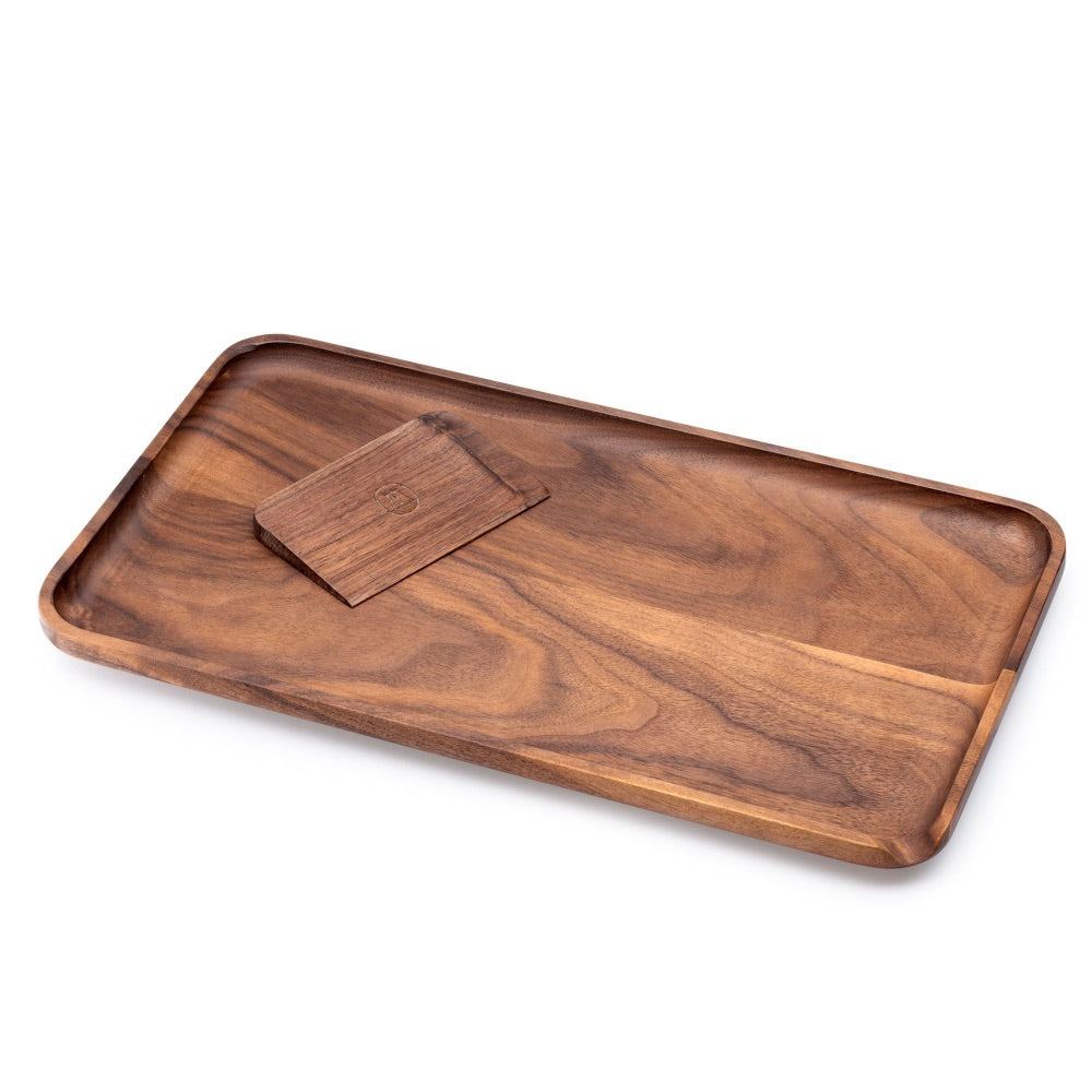 Marley Natural Black Walnut Tray with Scraper | side view