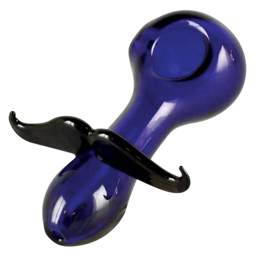 Mustache Glass Spoon Pipe | Blue