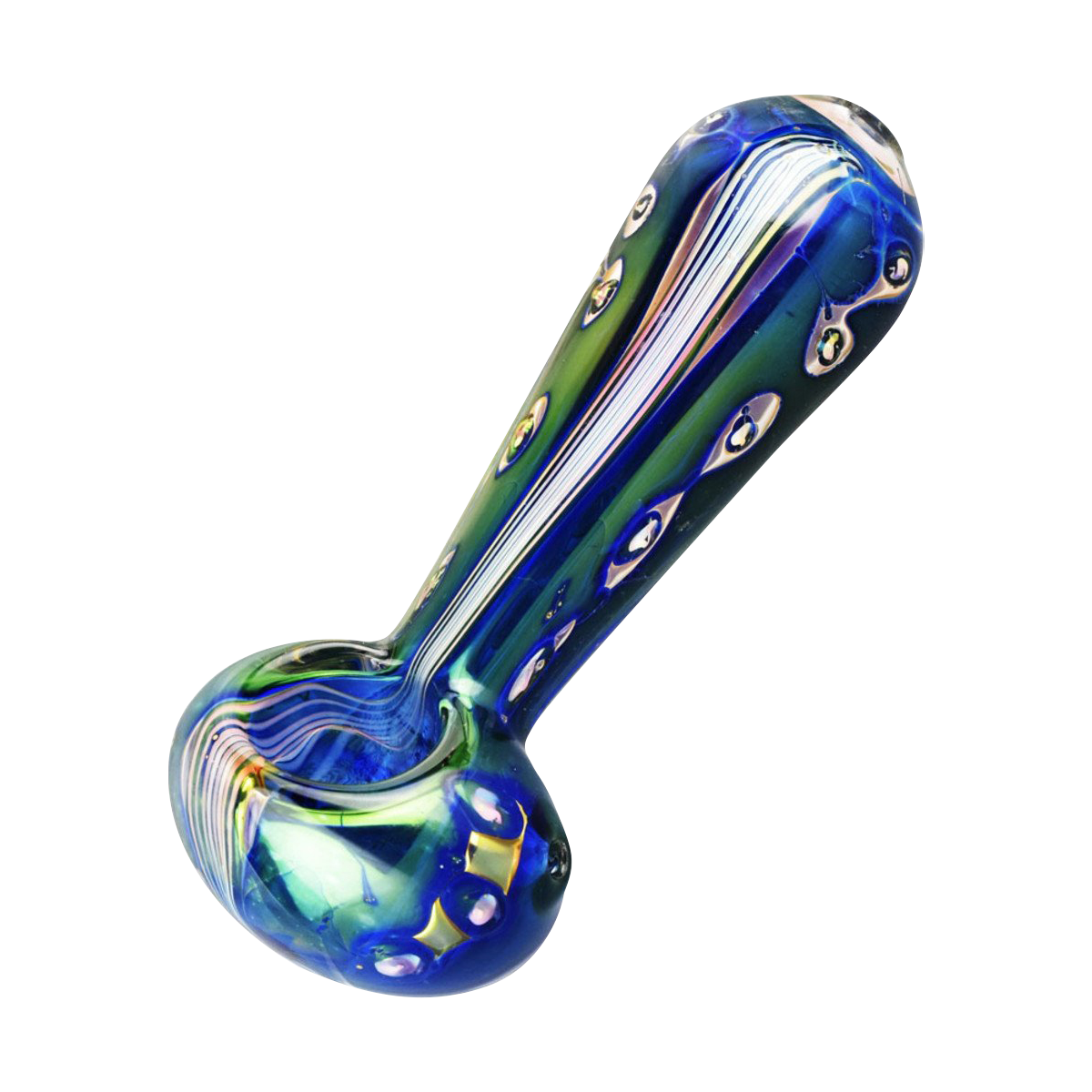 Blue Moonscape Iridescent Stripes & Spots Glass Pipe