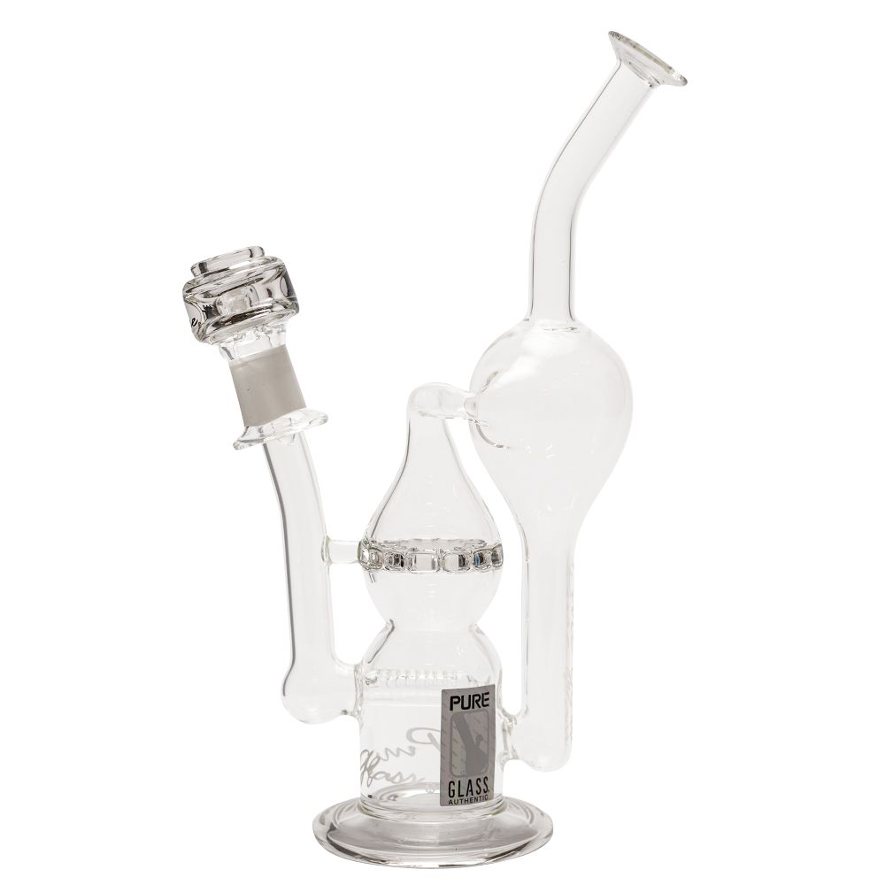 Pure Glass Infinity Recycler Hybrid Dab Rig with Double Perc | 12 Inch - Side View 2
