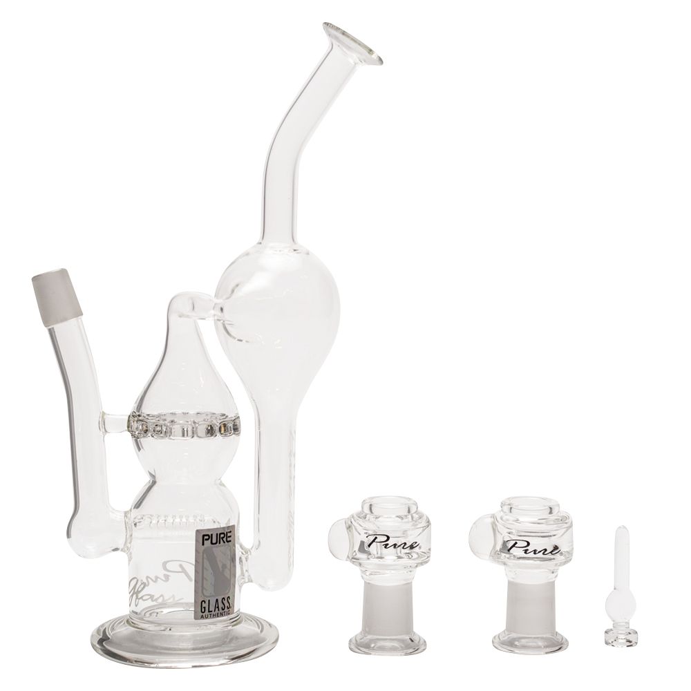 Pure Glass Infinity Recycler Hybrid Dab Rig with Double Perc | 12 Inch - Complete Set