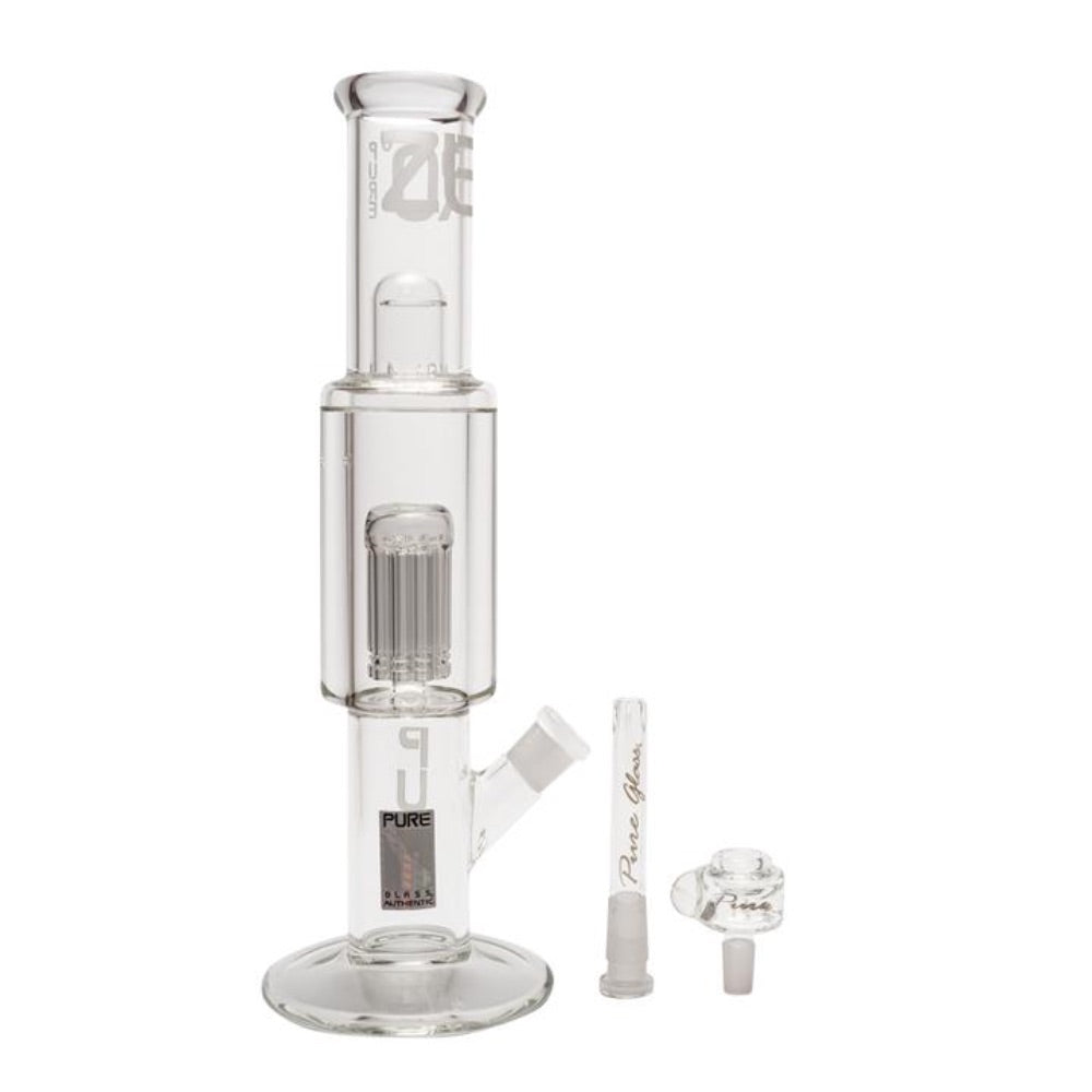 Pure Glass Zero T Bong with Freezable 8-Arm Tree Perc | 15 Inch | disassembled