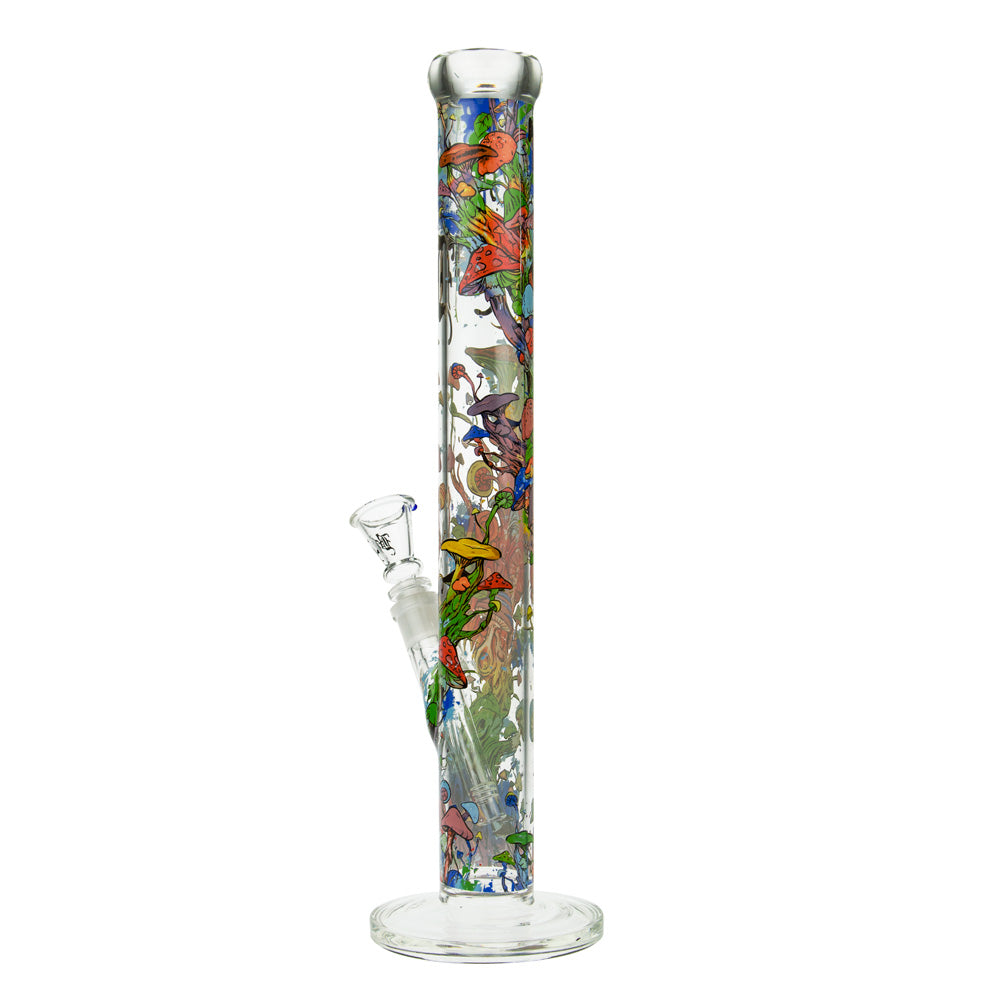 Black Leaf Mushroom Tree Straight Tube Glass Bong | Clear - Side View 4