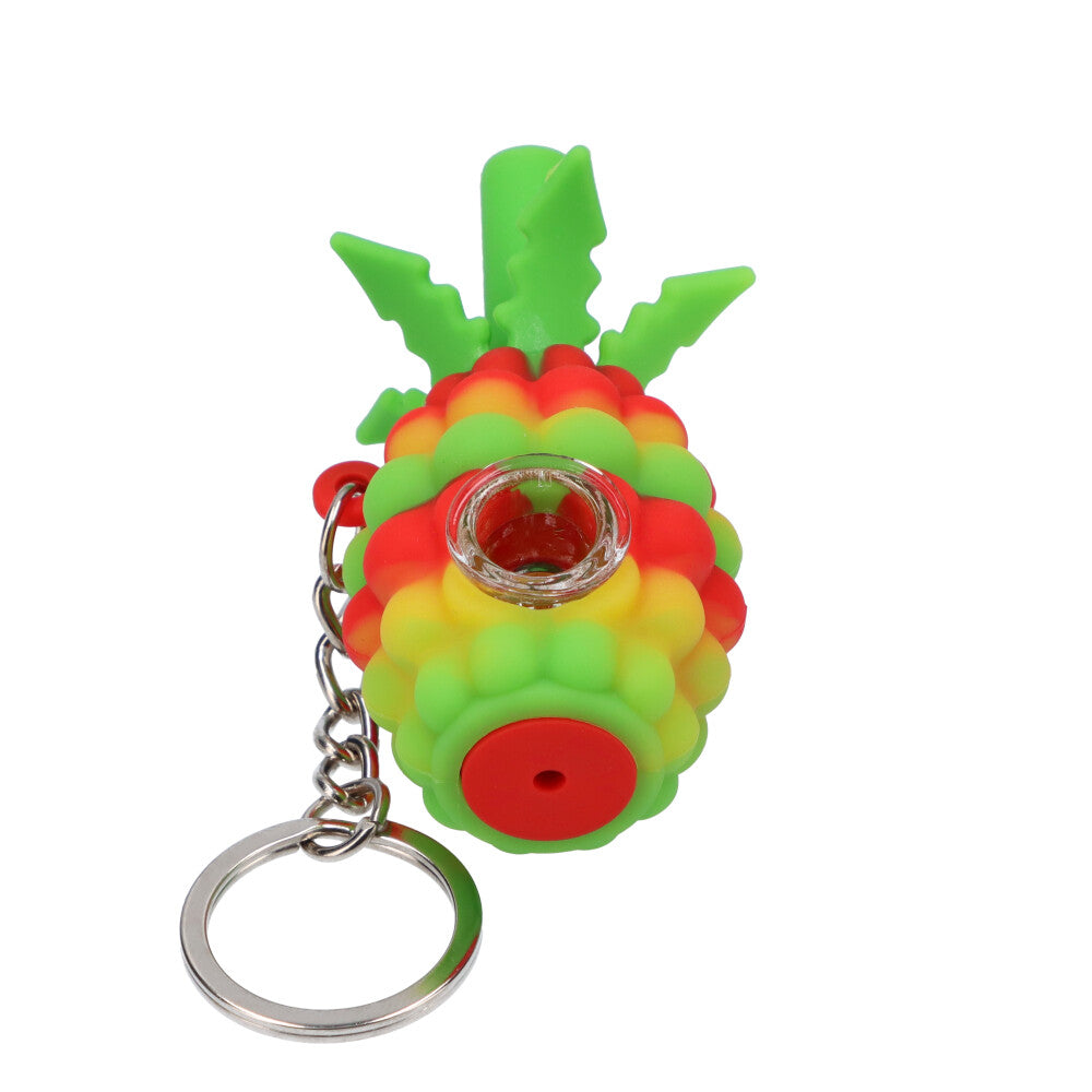 Silicone Pineapple Key Chain Pipe | Rasta - Front View 