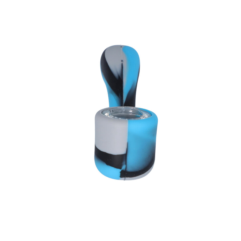 Silicone Sherlock Hand Pipe with Insert Glass Bowl | Black/Blue/Grey - Front View 