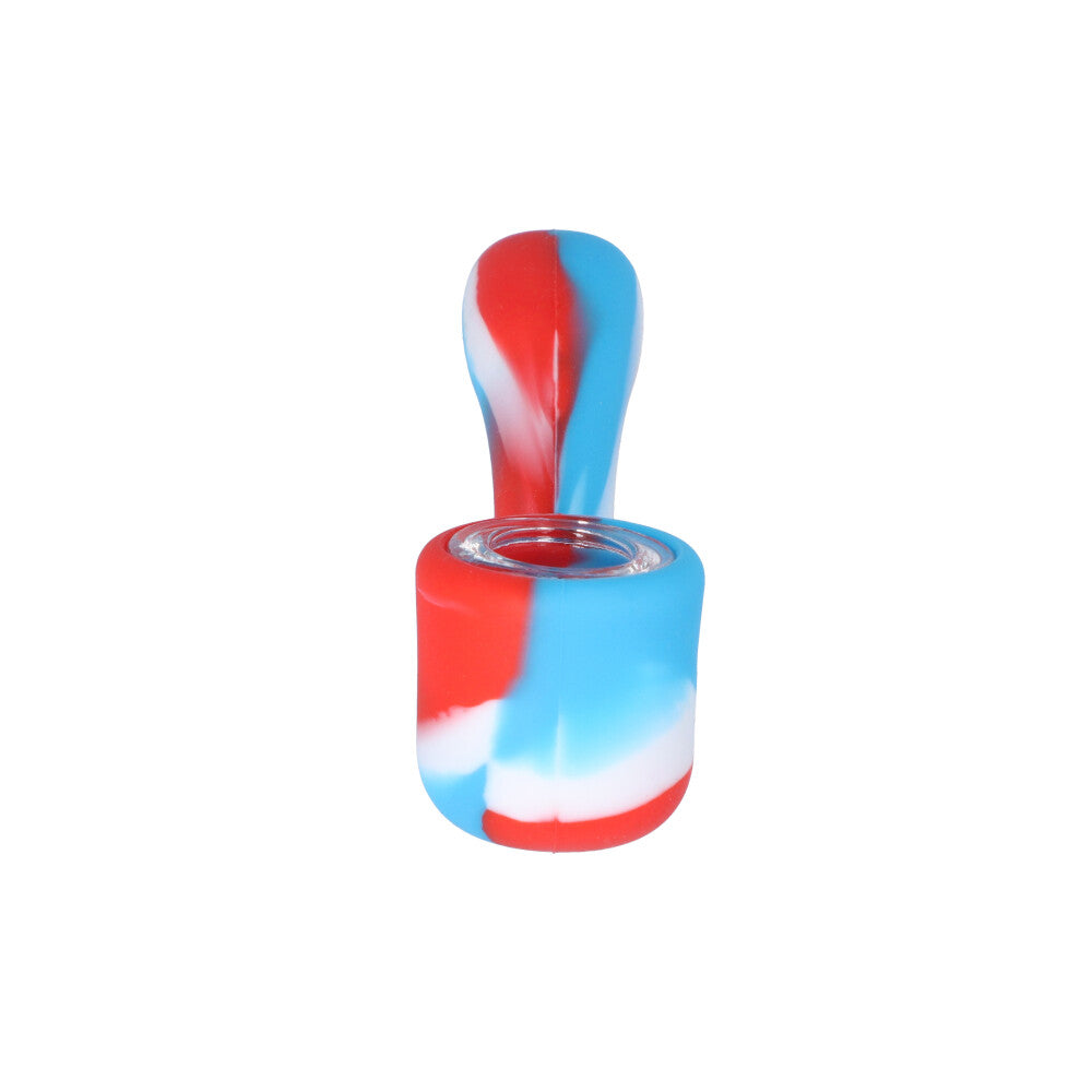 Silicone Sherlock Hand Pipe with Insert Glass Bowl | Red/White/Blue - Front View 