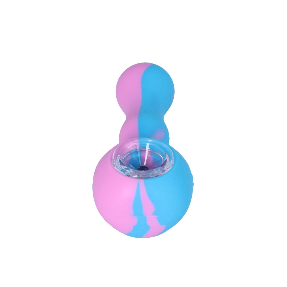Silicone Spoon Pipe with Inlaid Glass Bowl | Blue/Purple - Front View 