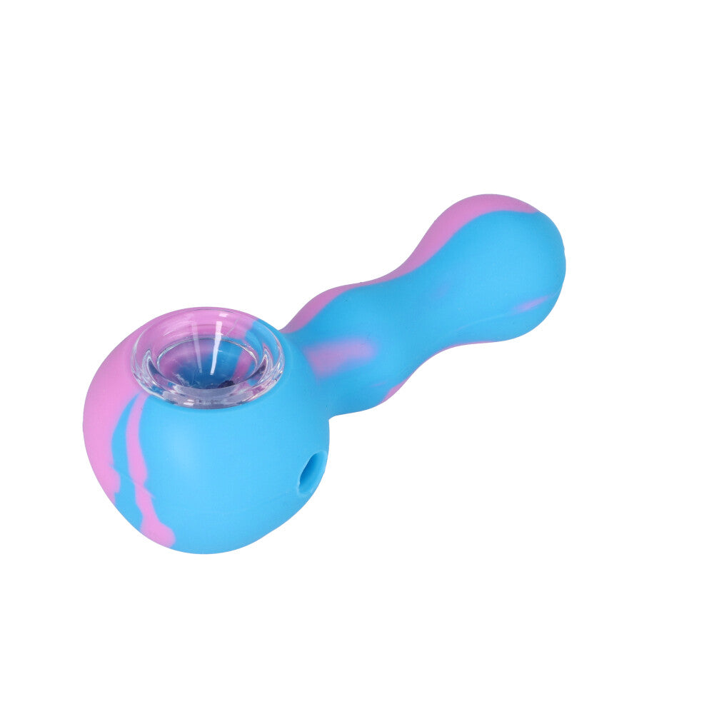 Silicone Spoon Pipe with Inlaid Glass Bowl | Blue/Purple 