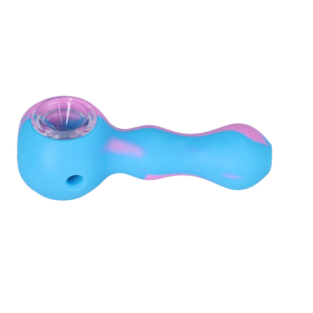 Silicone Spoon Pipe with Inlaid Glass Bowl | Blue/Purple - Side View 