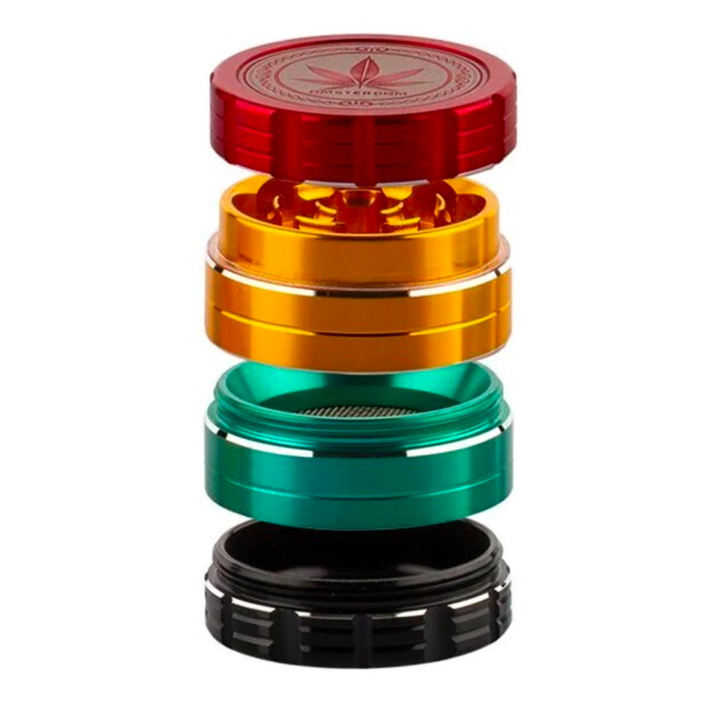 Amsterdam Leaf Aluminum Grinder | 4-Piece | Rasta