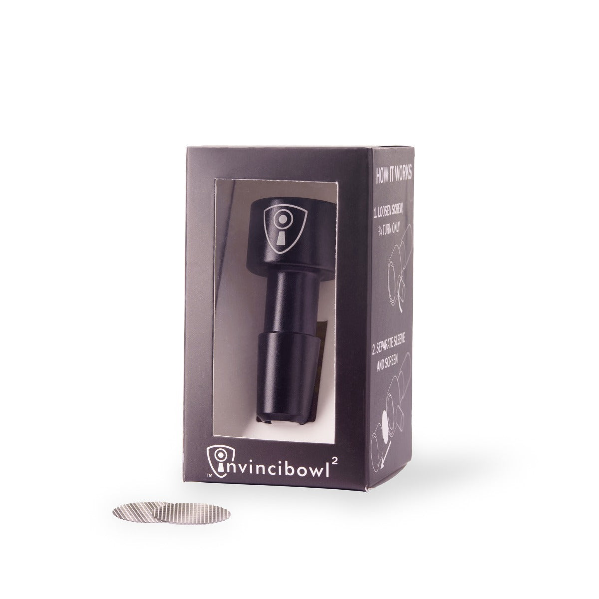 Invincibowl Metal Bowl with Screen and Male Joint | 14.5mm | Black | Bowl in Box with Screens