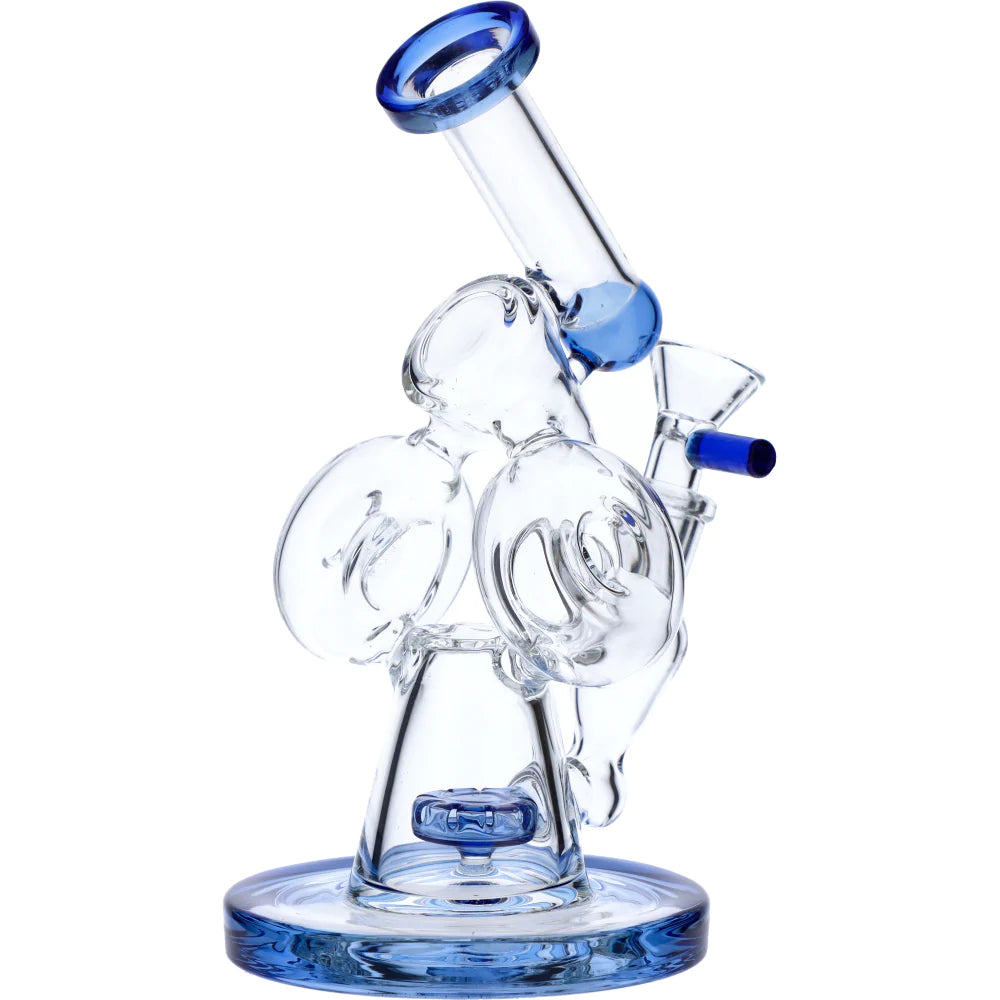 Hourglass Base Hybrid Dab Rig with Showerhead Perc | Blue | Side view 2