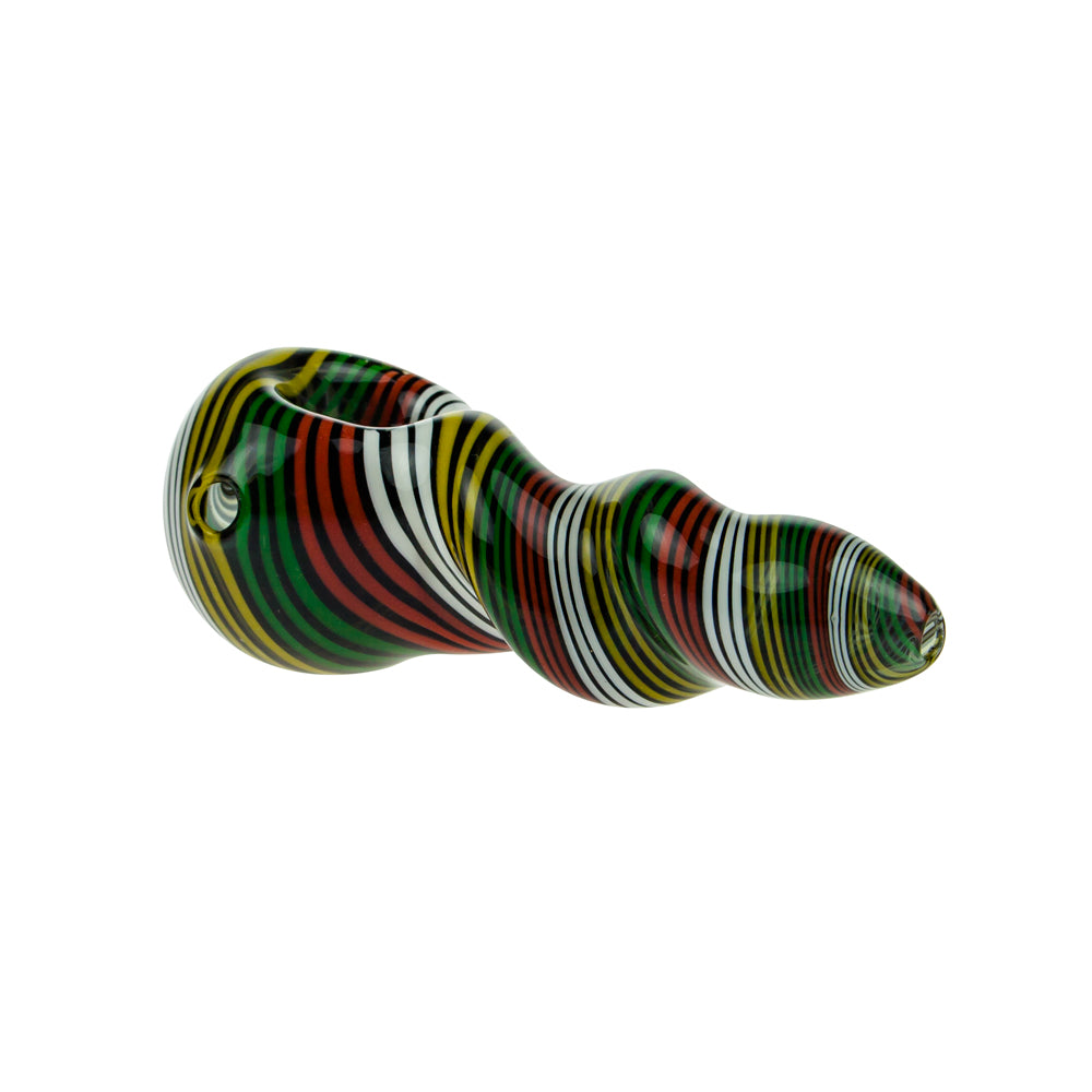 G-Spot Glass Spoon Pipe - Blue Glass with Dark Rasta Stripes - Side view 1