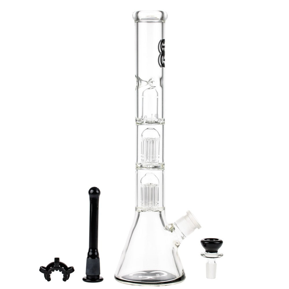 Glasscity Beaker Ice Bong with Double Tree Perc | Black - Downstem, Bowl and Keck Clip Included