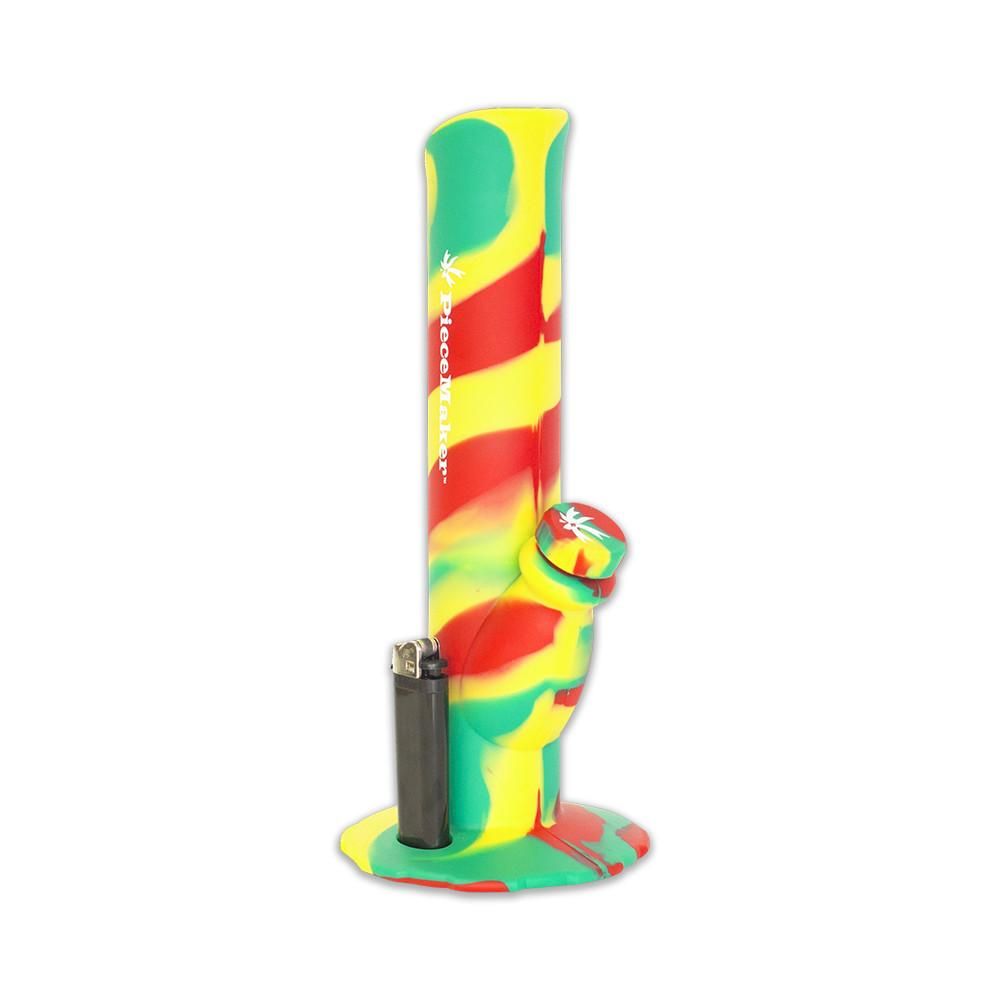 PieceMaker Kermit Silicone Straight Tube Ice Bong | Rasta Swirl