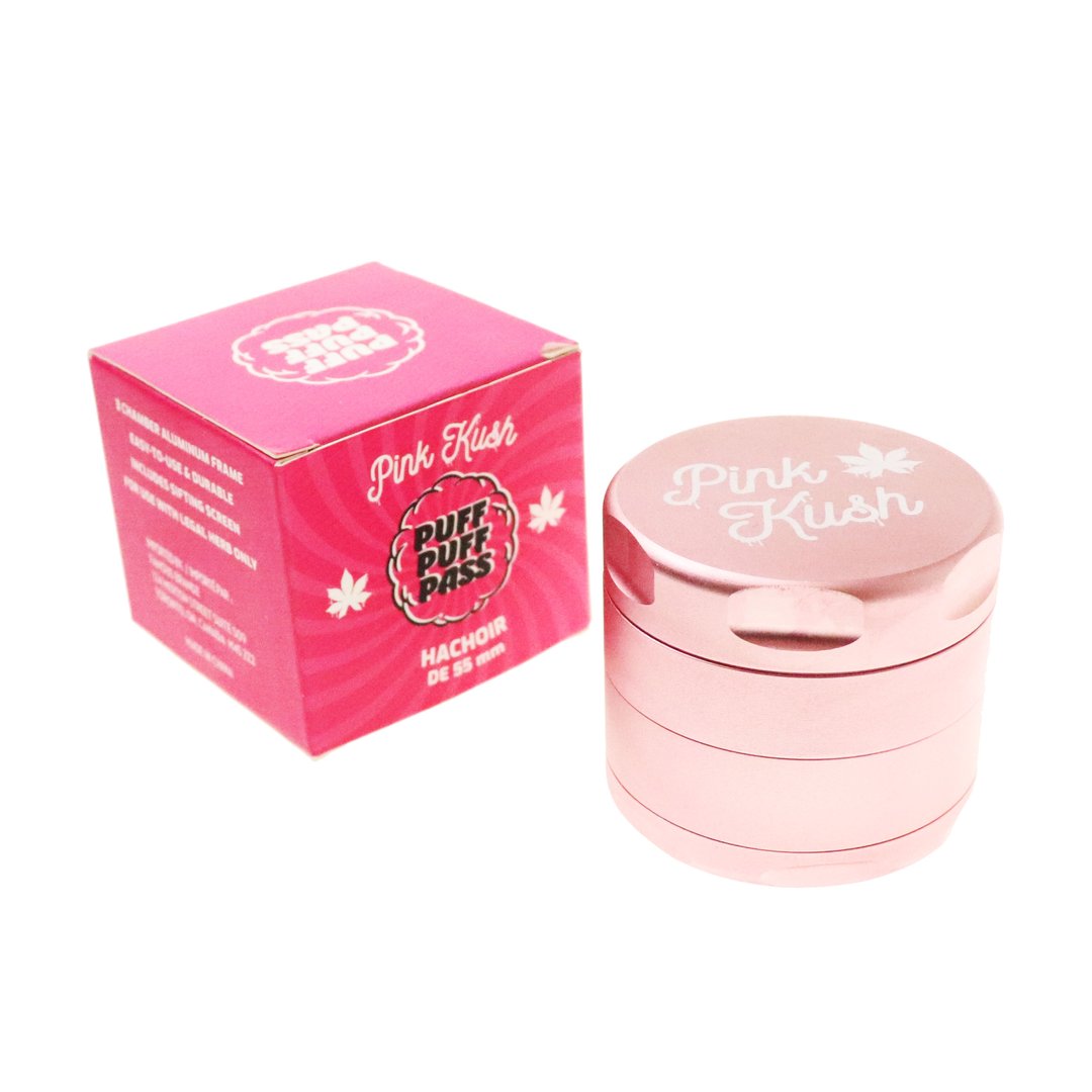 Puff Puff Pass Strains Pink Kush Grinder | Light Pink | with box