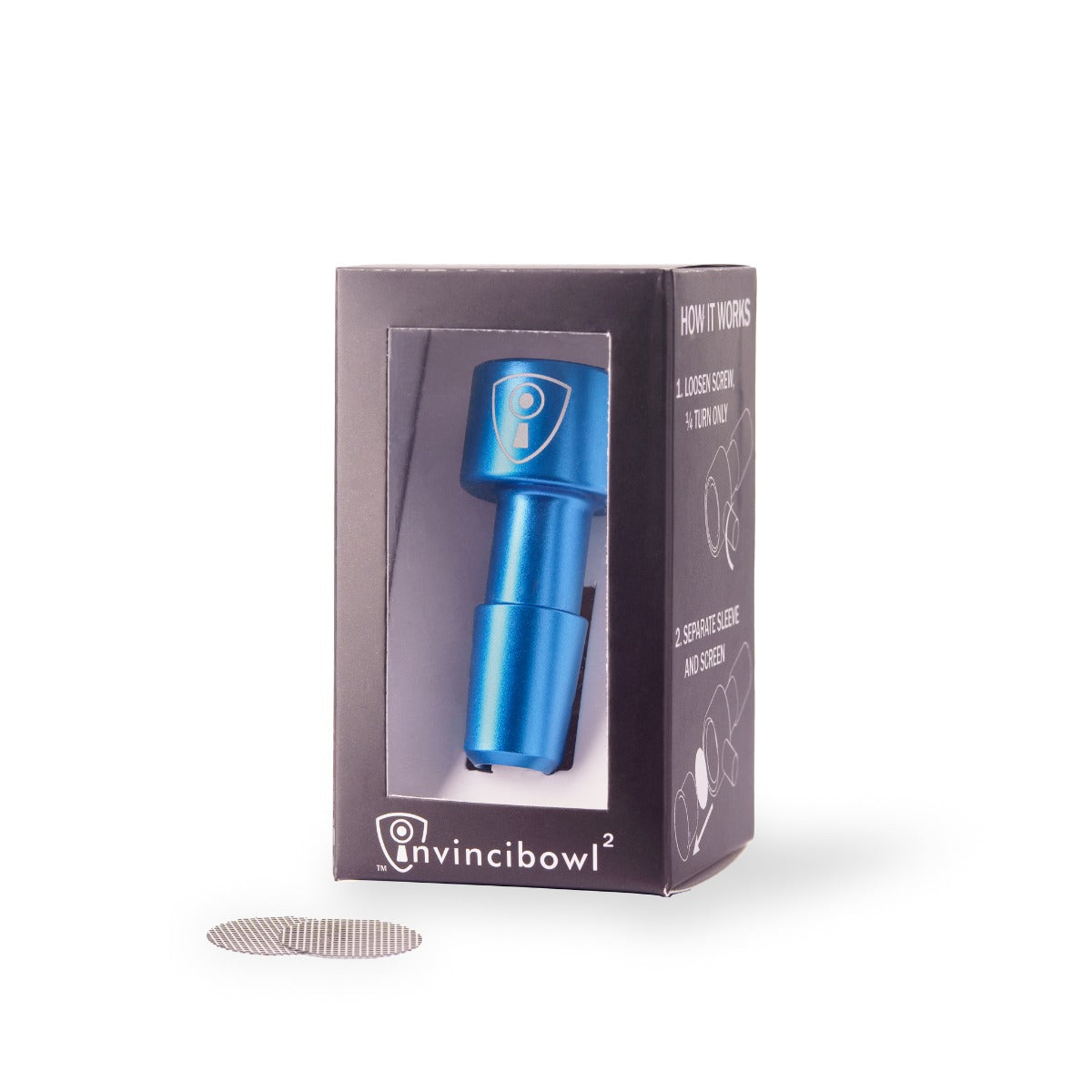 Invincibowl Metal Bowl with Screen and Male Joint | 14.5mm | Blue | Bowl in Box with Screens