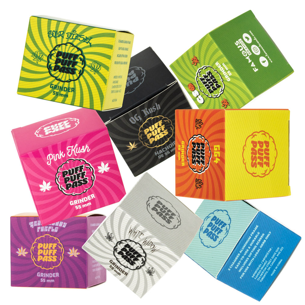 Famous Brandz Puff Puff Pass 4-Part Aluminum Herb Grinder - Comes in Matching Box