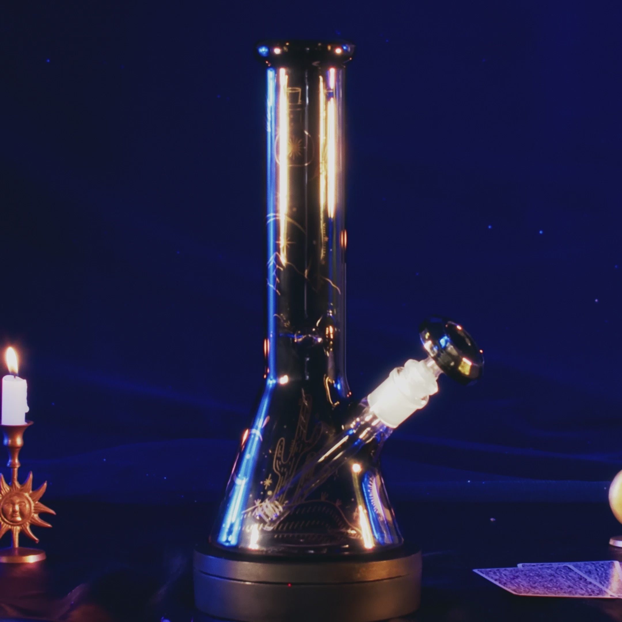 Load video: Famous Design- Astral Power Beaker Bong -Transparent Black-12in